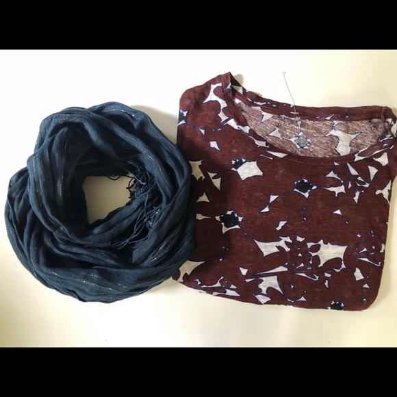 🆕 [Majestic Paris] Burgundy Print 100% Linen Top Sz: M - Picture 1 of 5